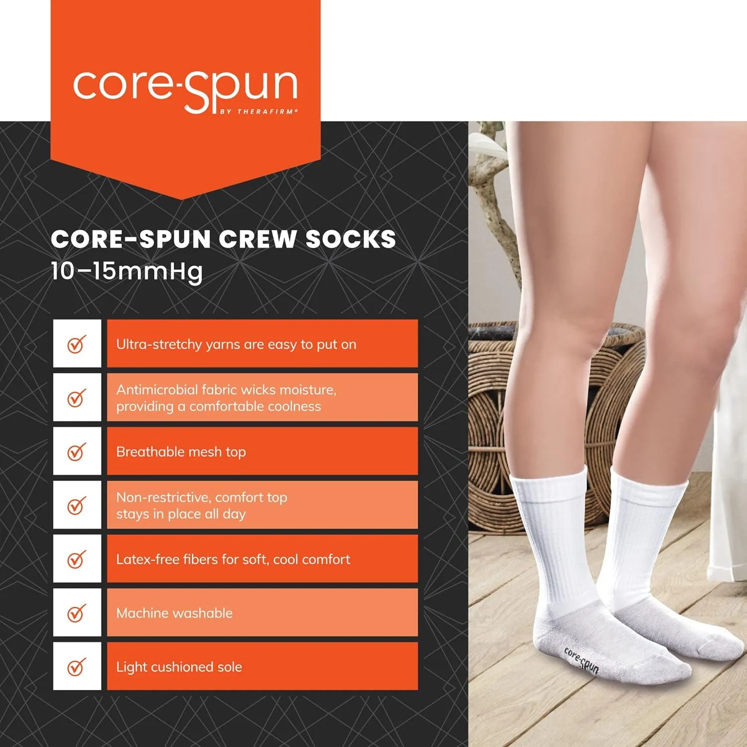 Core-Spun 10-15mmHg Medical Compression Socks - Light Graduated Crew Flight Compression Socks