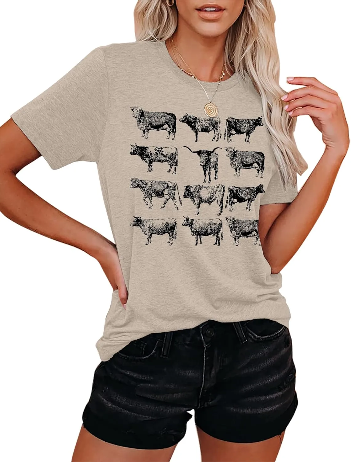 Cow Shirts Women Cattle Cowgirl T-Shirt Funny Animal Graphic Tee Vintage Western T Shirt Farm Life Tops