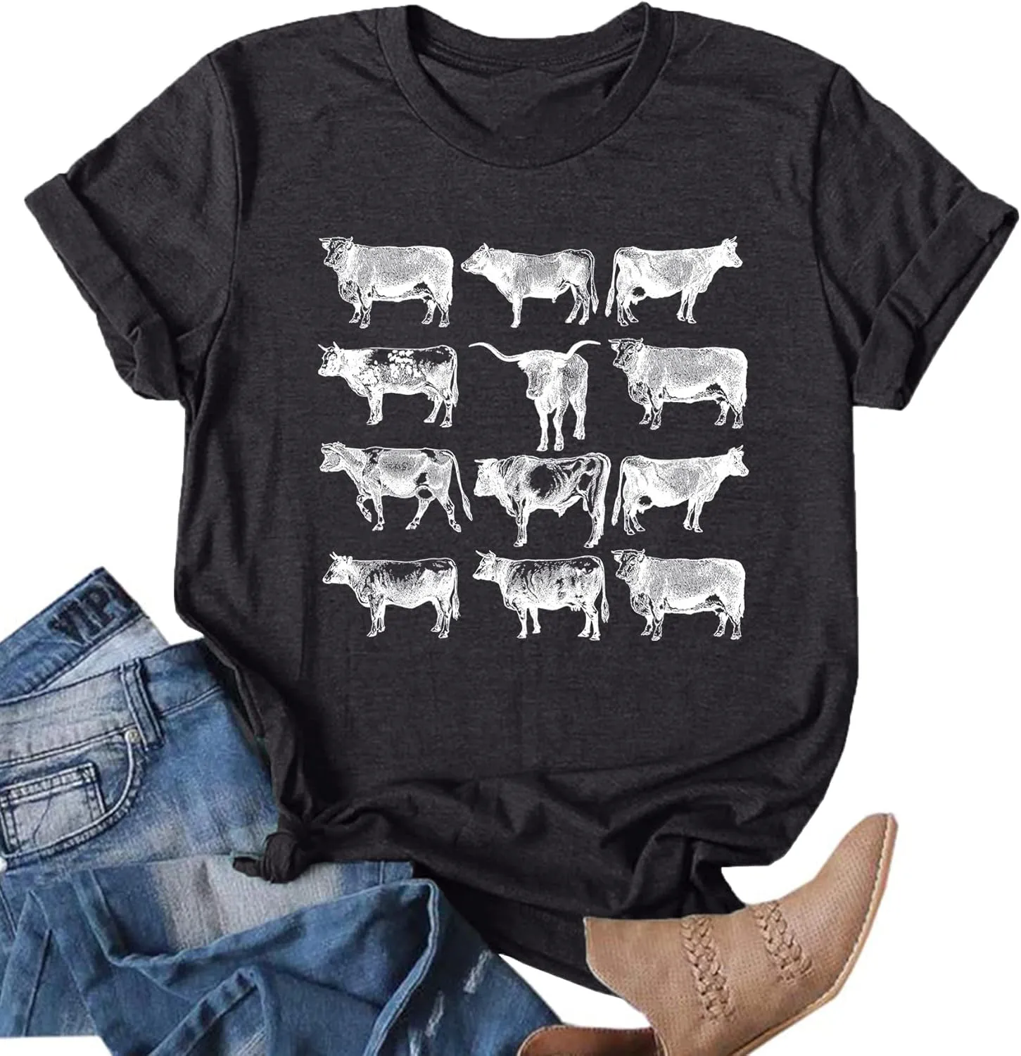 Cow Shirts Women Cattle Cowgirl T-Shirt Funny Animal Graphic Tee Vintage Western T Shirt Farm Life Tops