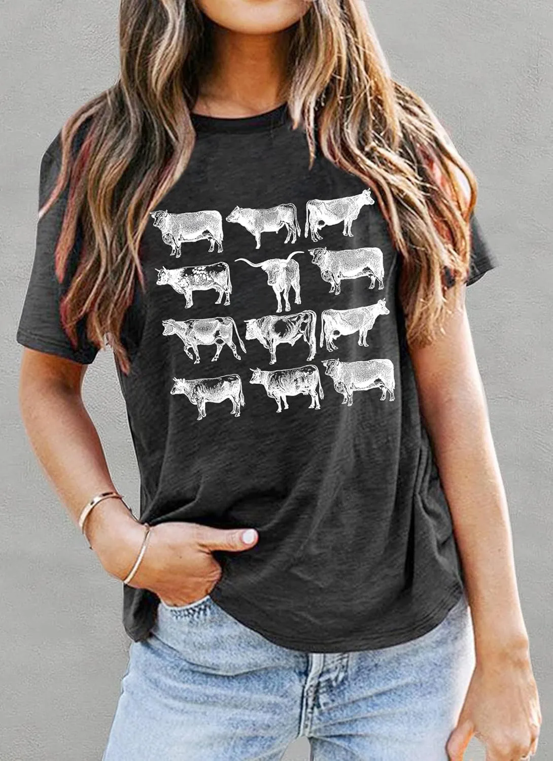Cow Shirts Women Cattle Cowgirl T-Shirt Funny Animal Graphic Tee Vintage Western T Shirt Farm Life Tops