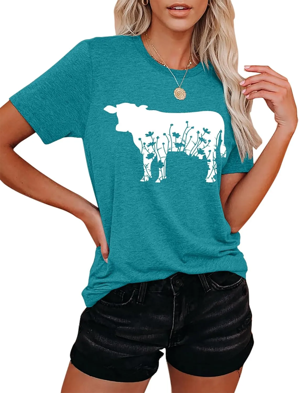 Cow Shirts Women Cattle Cowgirl T-Shirt Funny Animal Graphic Tee Vintage Western T Shirt Farm Life Tops