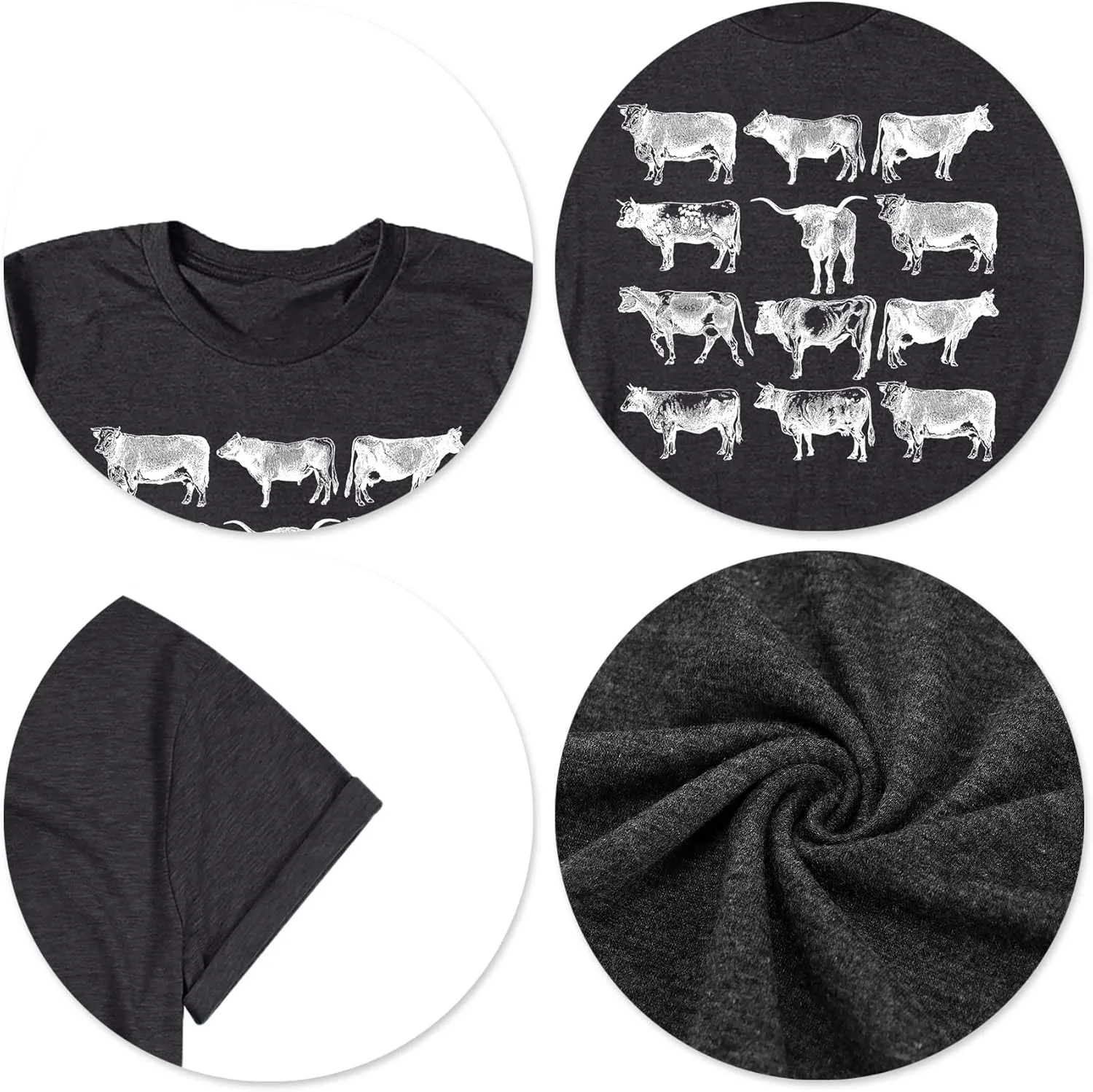 Cow Shirts Women Cattle Cowgirl T-Shirt Funny Animal Graphic Tee Vintage Western T Shirt Farm Life Tops