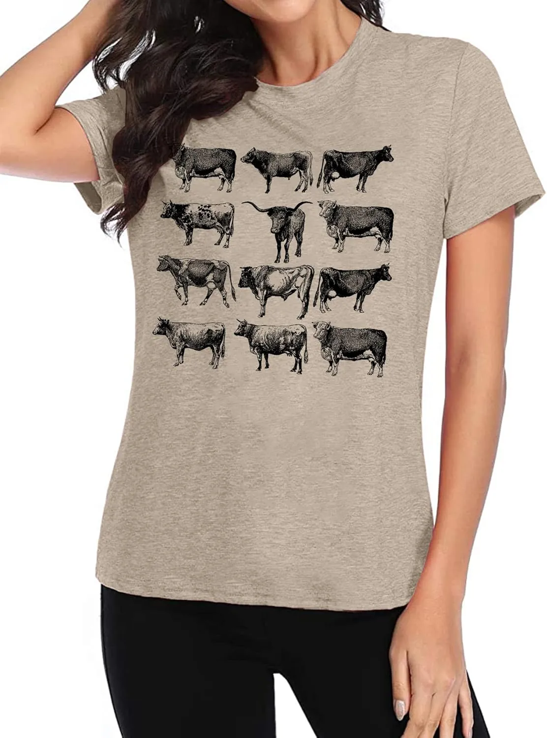 Cow Shirts Women Cattle Cowgirl T-Shirt Funny Animal Graphic Tee Vintage Western T Shirt Farm Life Tops