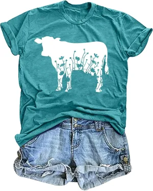 Cow Shirts Women Cattle Cowgirl T-Shirt Funny Animal Graphic Tee Vintage Western T Shirt Farm Life Tops