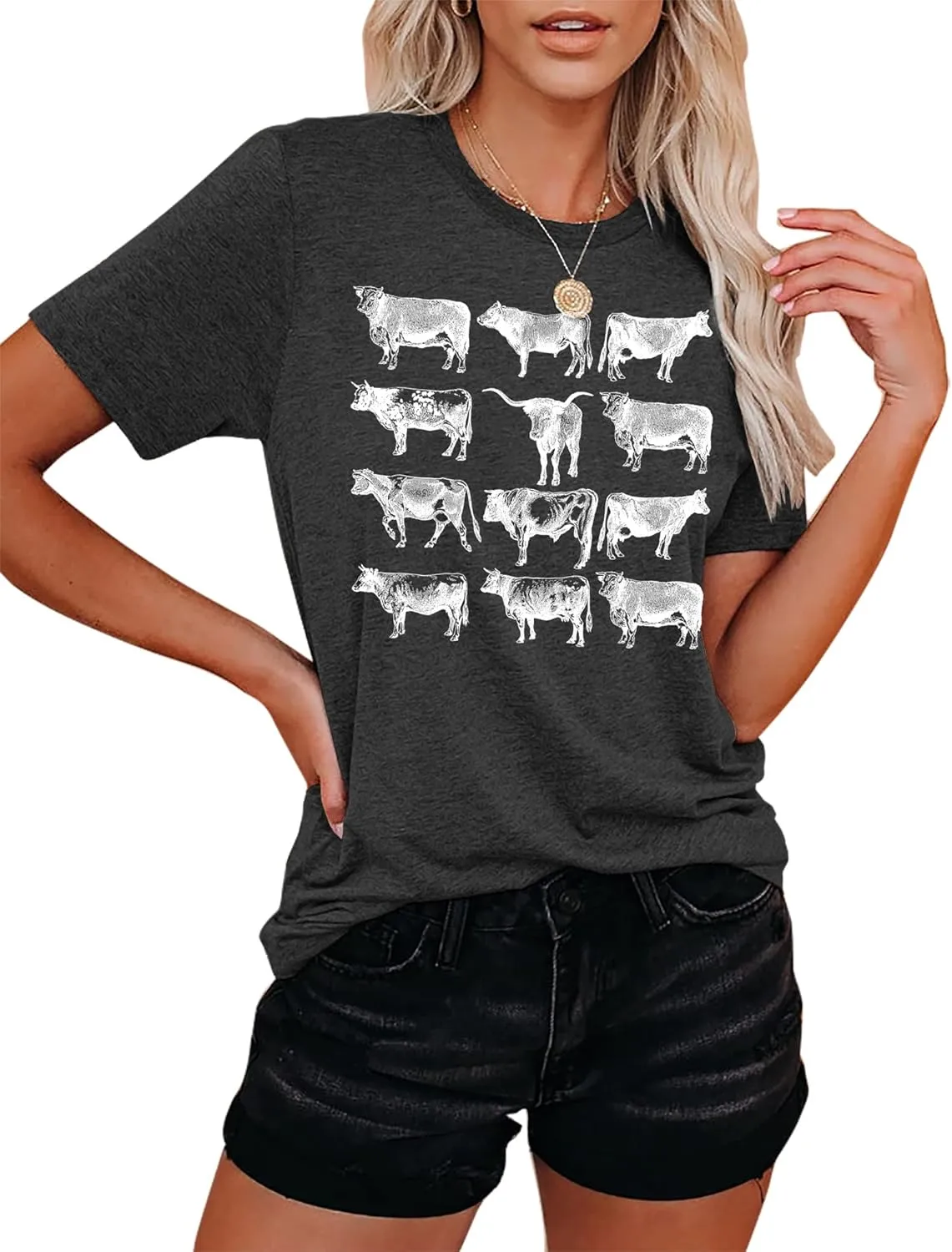 Cow Shirts Women Cattle Cowgirl T-Shirt Funny Animal Graphic Tee Vintage Western T Shirt Farm Life Tops