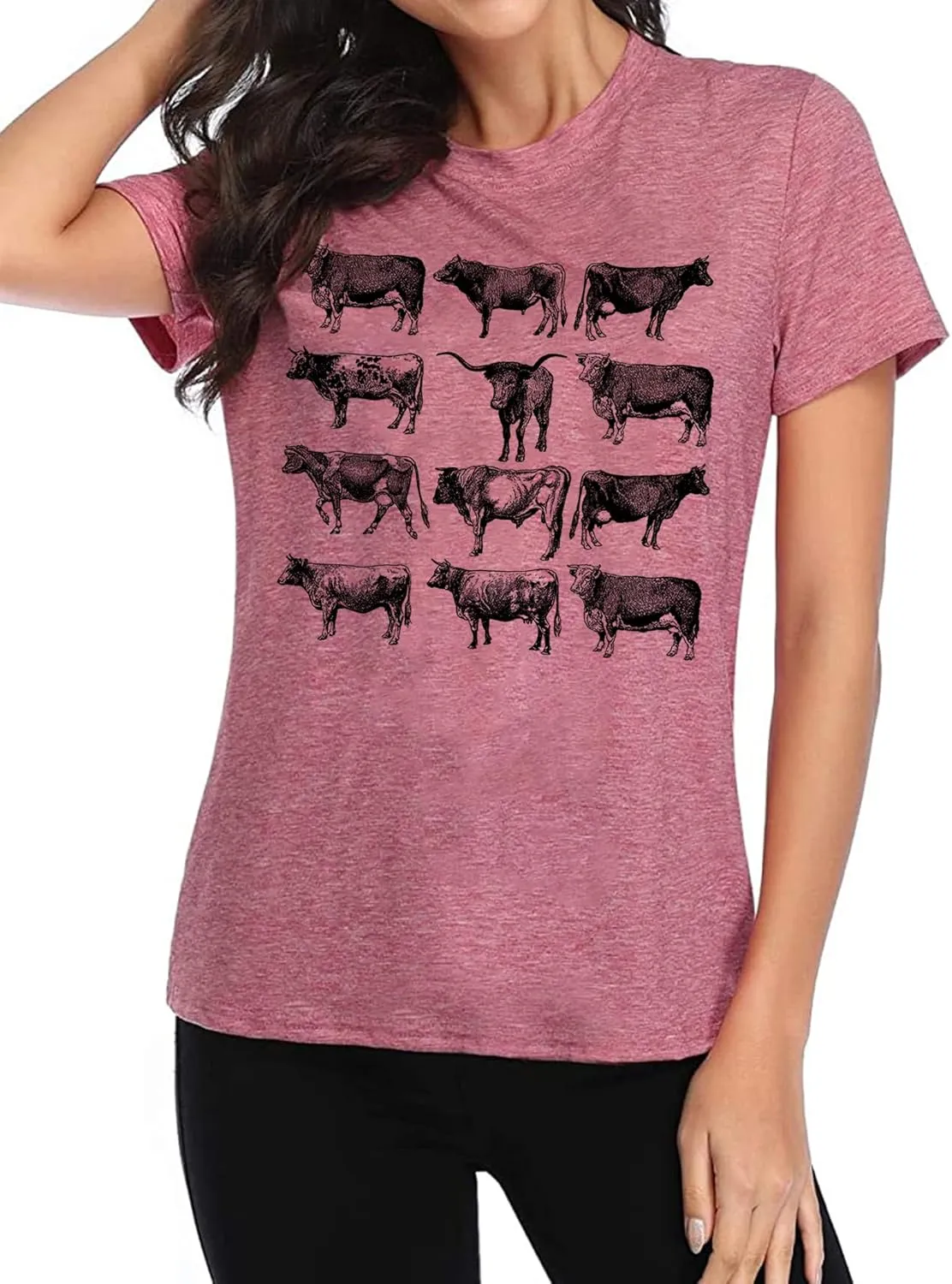 Cow Shirts Women Cattle Cowgirl T-Shirt Funny Animal Graphic Tee Vintage Western T Shirt Farm Life Tops