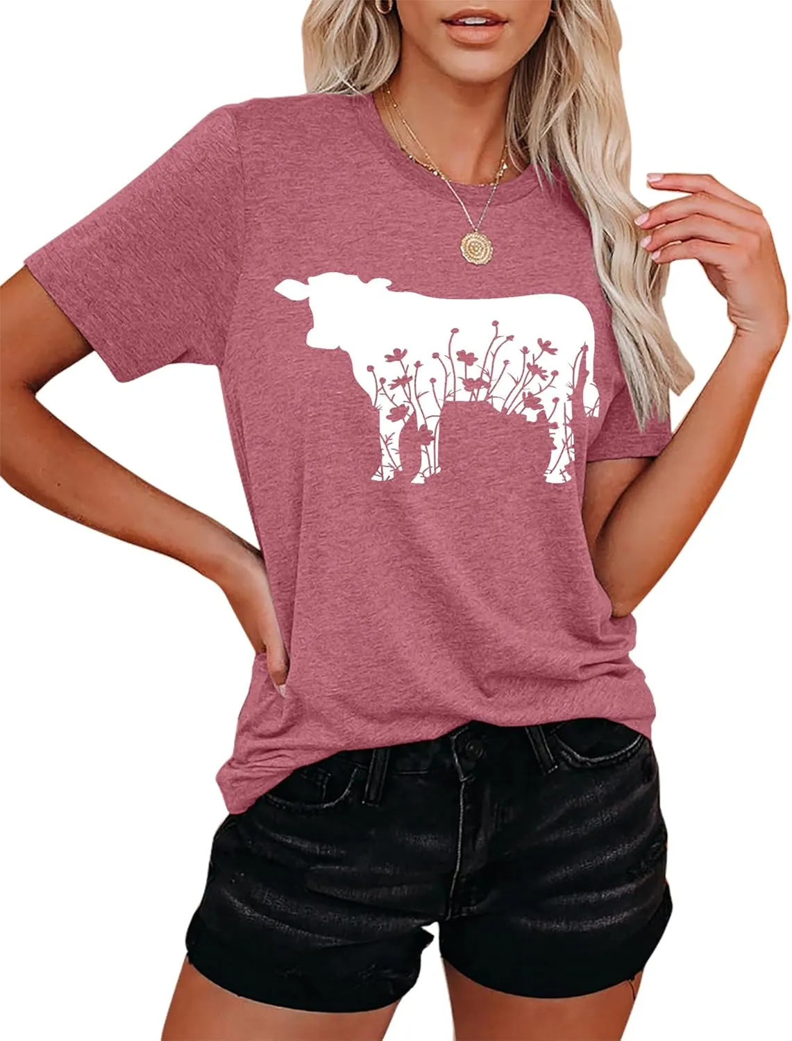 Cow Shirts Women Cattle Cowgirl T-Shirt Funny Animal Graphic Tee Vintage Western T Shirt Farm Life Tops