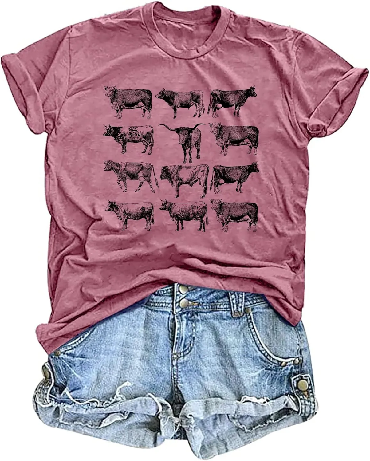 Cow Shirts Women Cattle Cowgirl T-Shirt Funny Animal Graphic Tee Vintage Western T Shirt Farm Life Tops