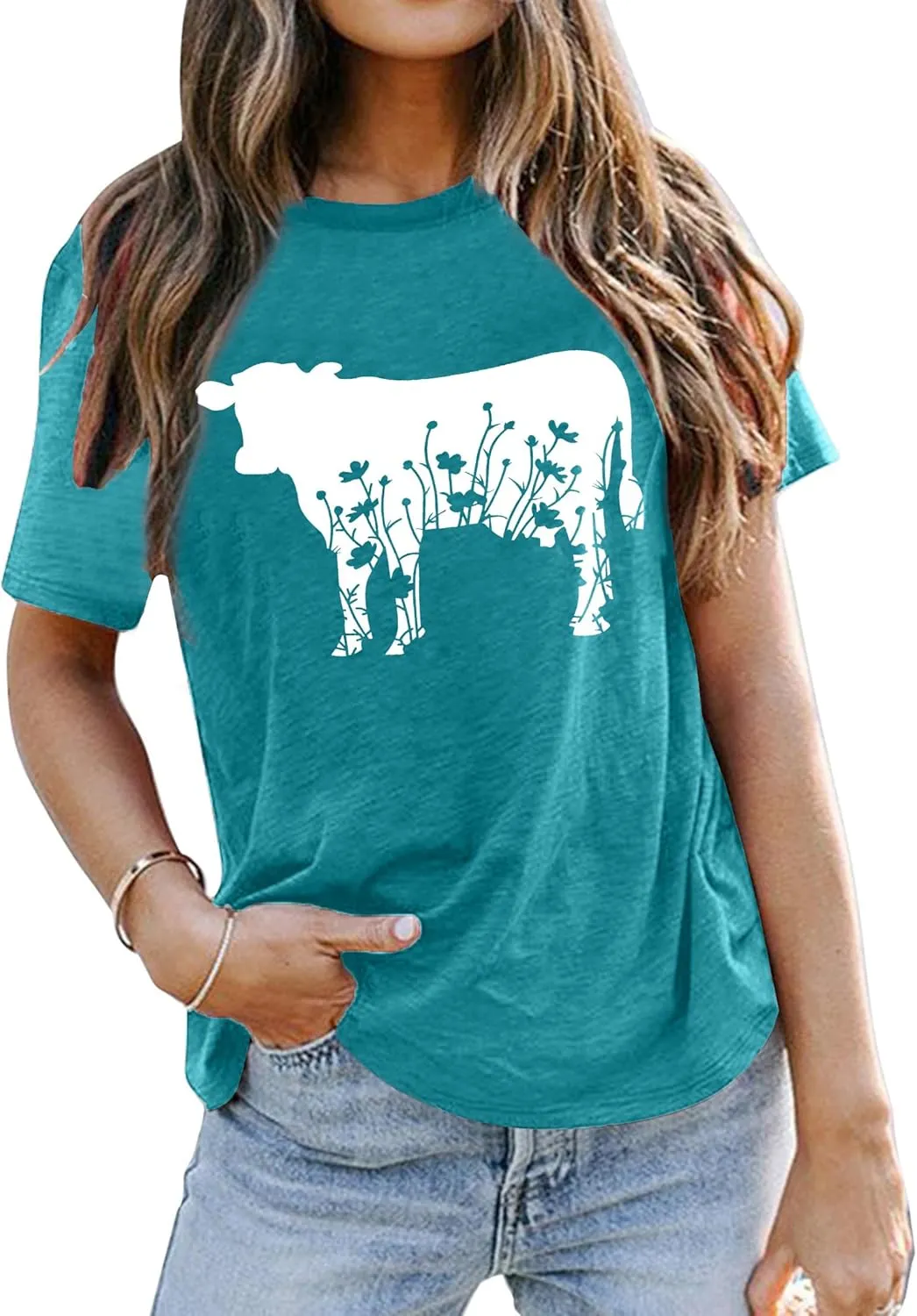 Cow Shirts Women Cattle Cowgirl T-Shirt Funny Animal Graphic Tee Vintage Western T Shirt Farm Life Tops