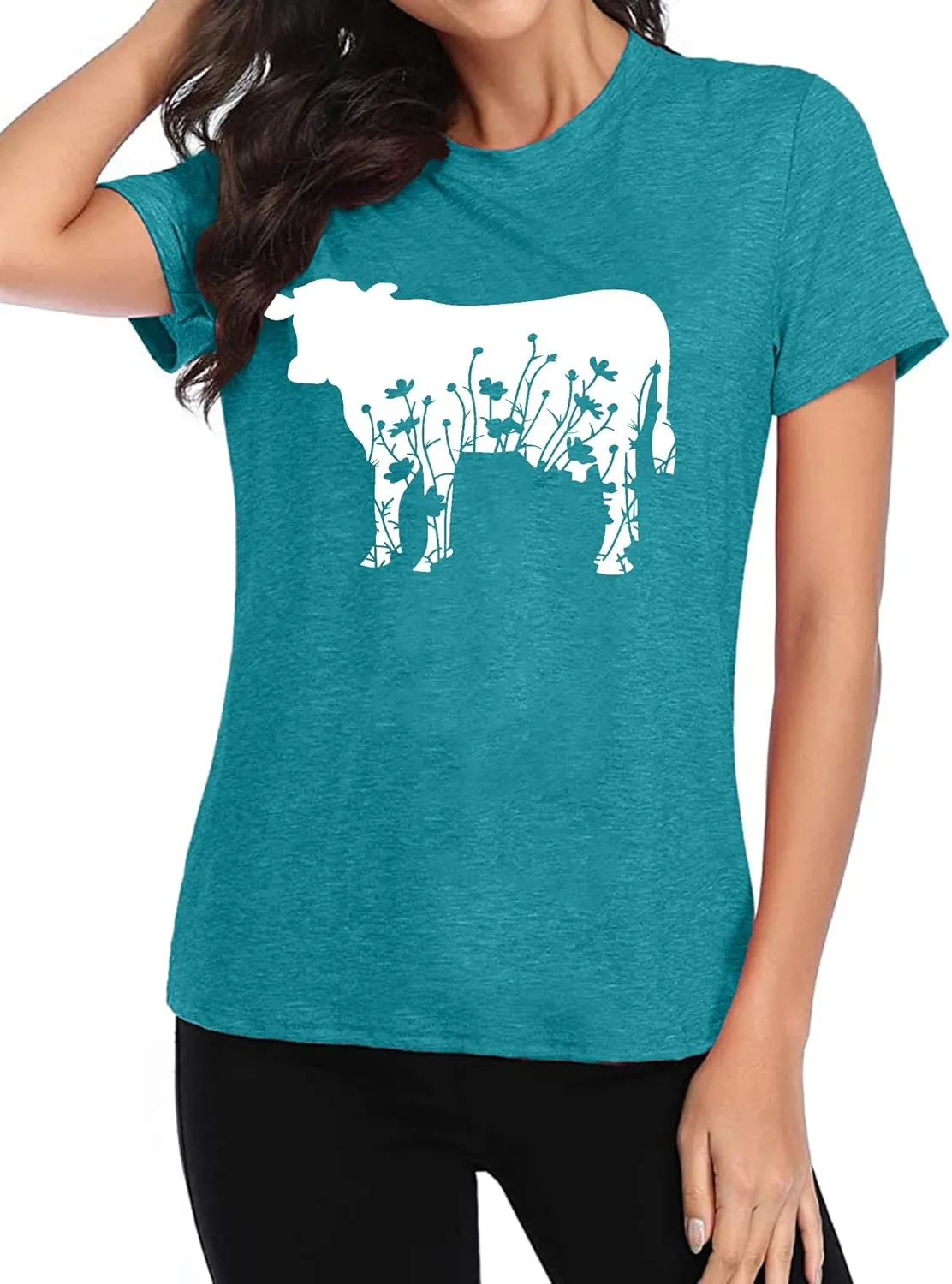 Cow Shirts Women Cattle Cowgirl T-Shirt Funny Animal Graphic Tee Vintage Western T Shirt Farm Life Tops