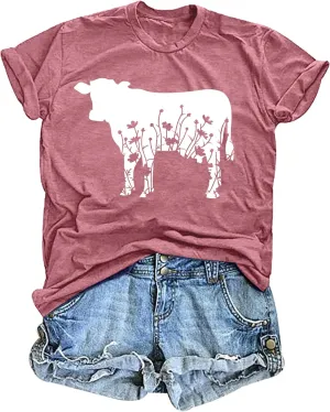 Cow Shirts Women Cattle Cowgirl T-Shirt Funny Animal Graphic Tee Vintage Western T Shirt Farm Life Tops