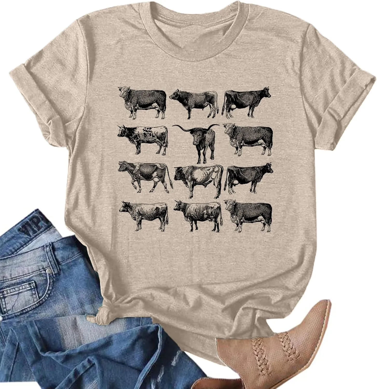 Cow Shirts Women Cattle Cowgirl T-Shirt Funny Animal Graphic Tee Vintage Western T Shirt Farm Life Tops