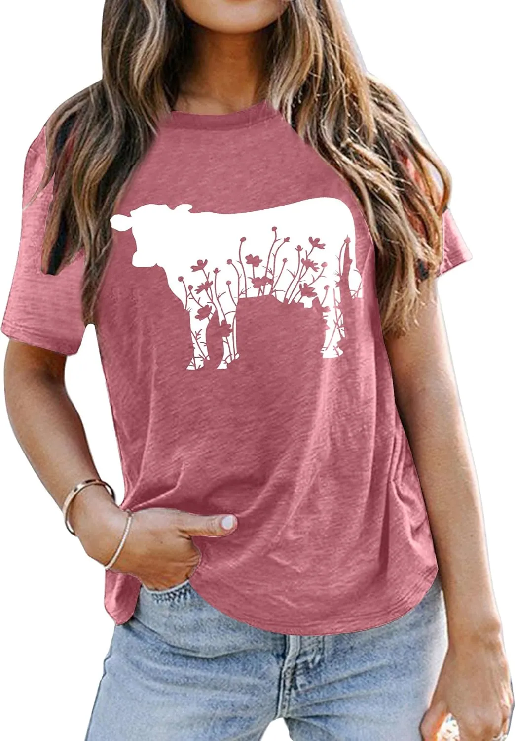 Cow Shirts Women Cattle Cowgirl T-Shirt Funny Animal Graphic Tee Vintage Western T Shirt Farm Life Tops