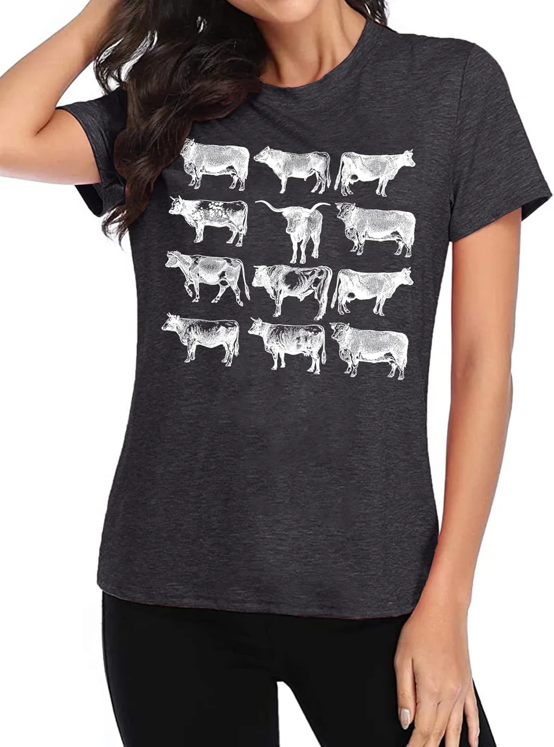 Cow Shirts Women Cattle Cowgirl T-Shirt Funny Animal Graphic Tee Vintage Western T Shirt Farm Life Tops