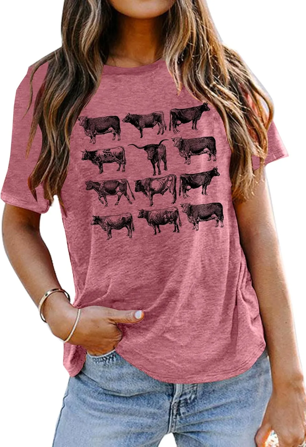 Cow Shirts Women Cattle Cowgirl T-Shirt Funny Animal Graphic Tee Vintage Western T Shirt Farm Life Tops