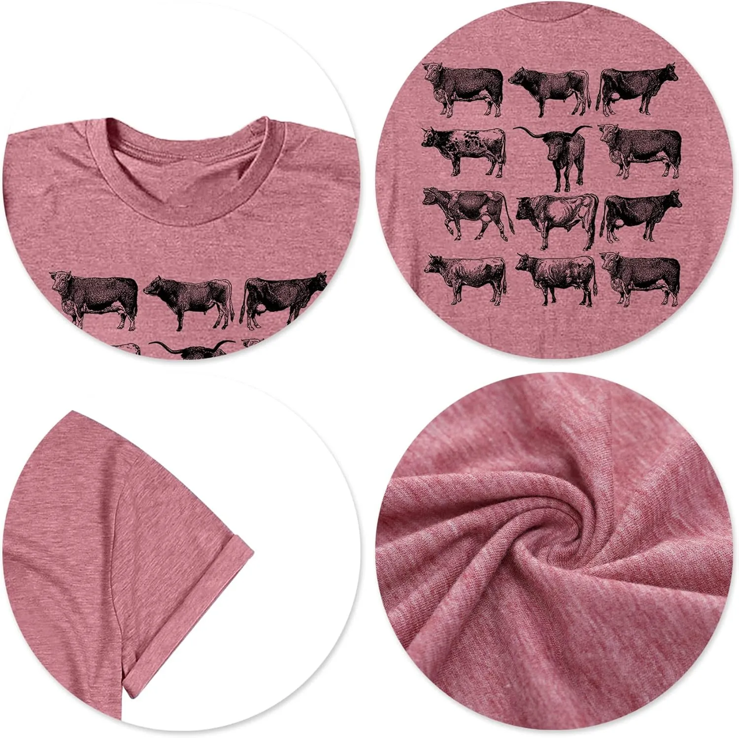 Cow Shirts Women Cattle Cowgirl T-Shirt Funny Animal Graphic Tee Vintage Western T Shirt Farm Life Tops