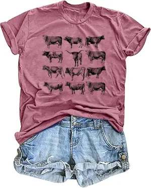 Cow Shirts Women Cattle Cowgirl T-Shirt Funny Animal Graphic Tee Vintage Western T Shirt Farm Life Tops
