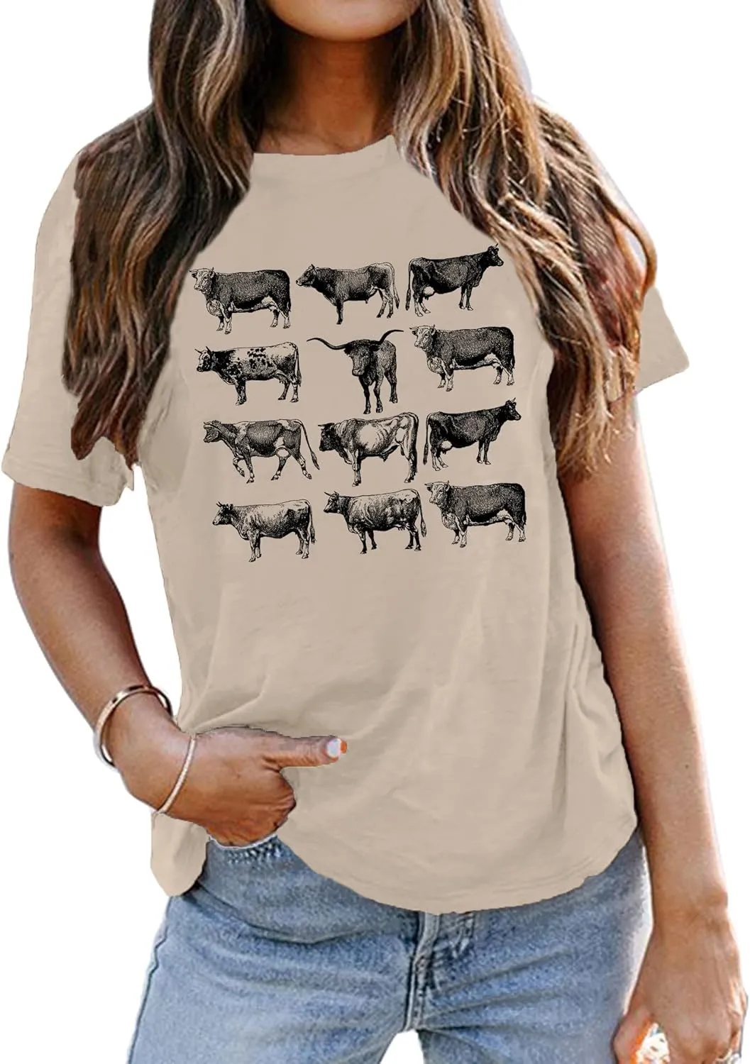 Cow Shirts Women Cattle Cowgirl T-Shirt Funny Animal Graphic Tee Vintage Western T Shirt Farm Life Tops