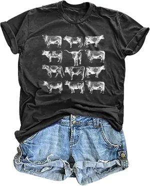 Cow Shirts Women Cattle Cowgirl T-Shirt Funny Animal Graphic Tee Vintage Western T Shirt Farm Life Tops