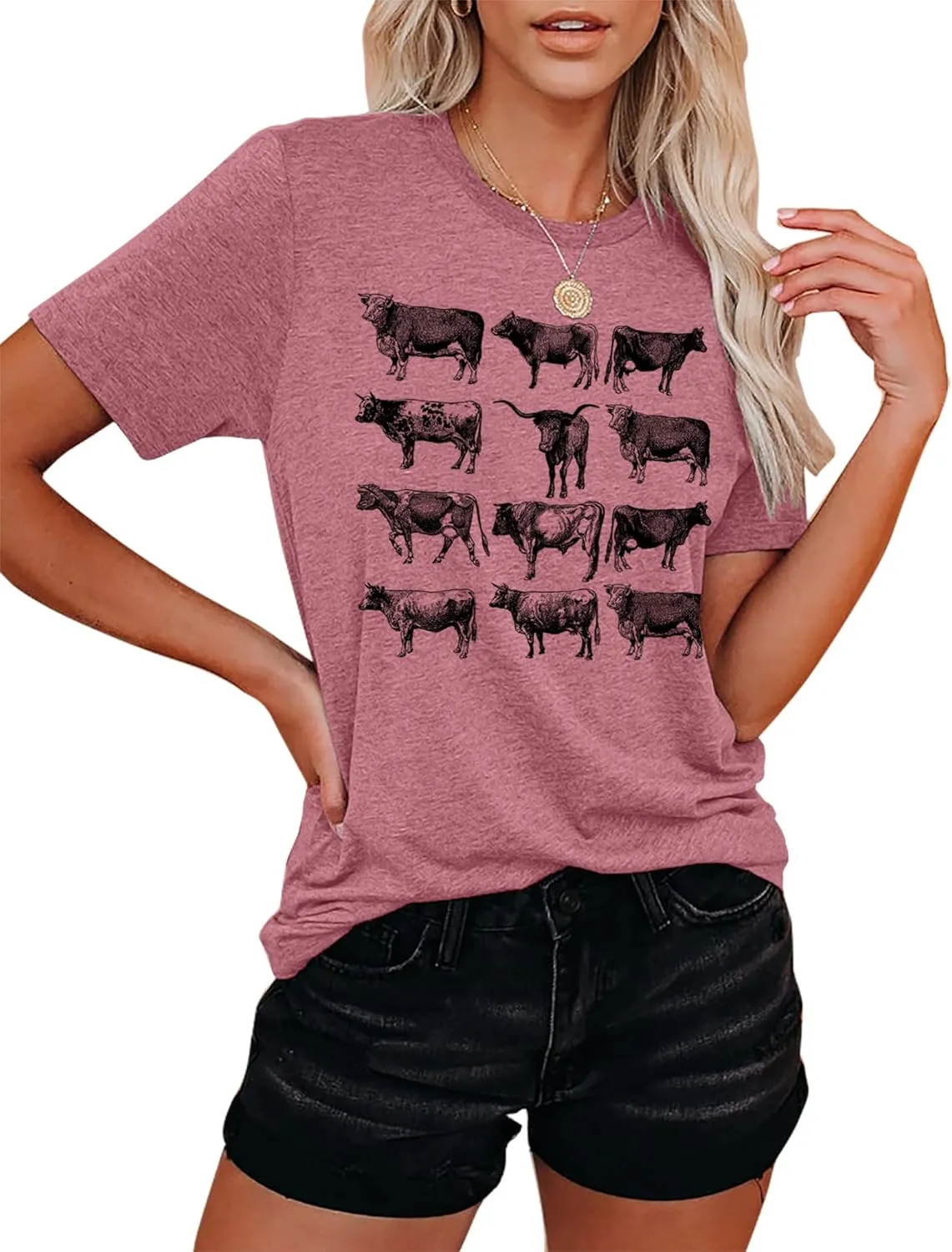 Cow Shirts Women Cattle Cowgirl T-Shirt Funny Animal Graphic Tee Vintage Western T Shirt Farm Life Tops