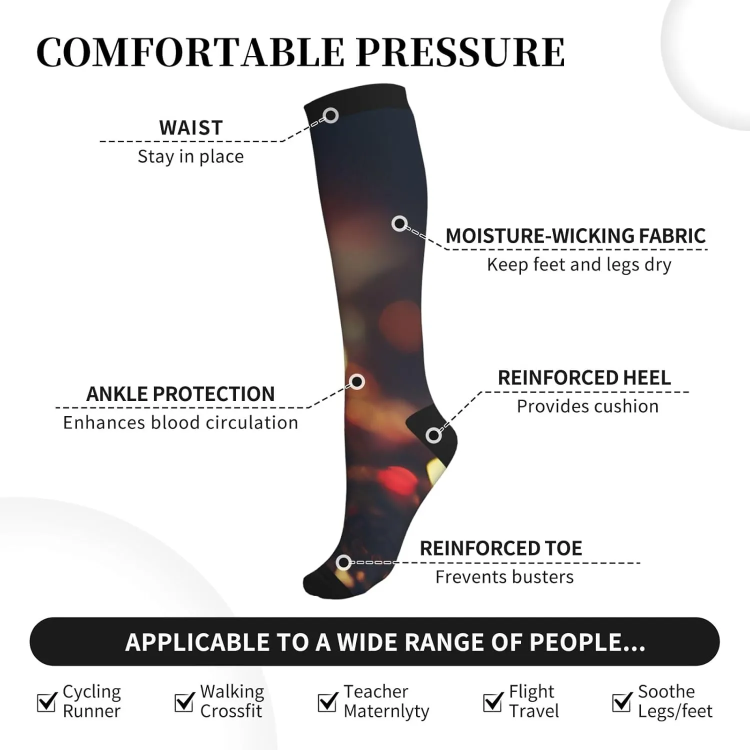 Dream colorful Print Circulation Compression Socks For Plantar Fasciitis Edema And Post Surgery