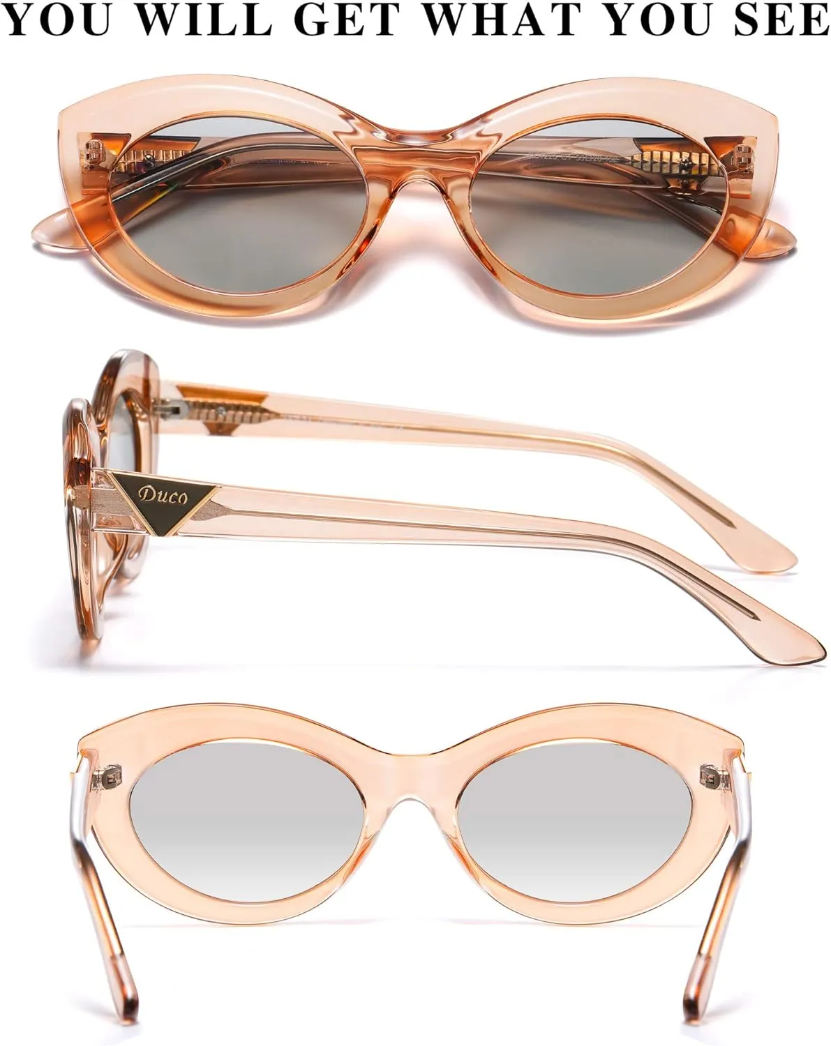 DUCO Cat Eye Sun Glass Retro Oval Sunglasses for Women Clout Glasses Vintage Polarized UV 400 Protection 1223