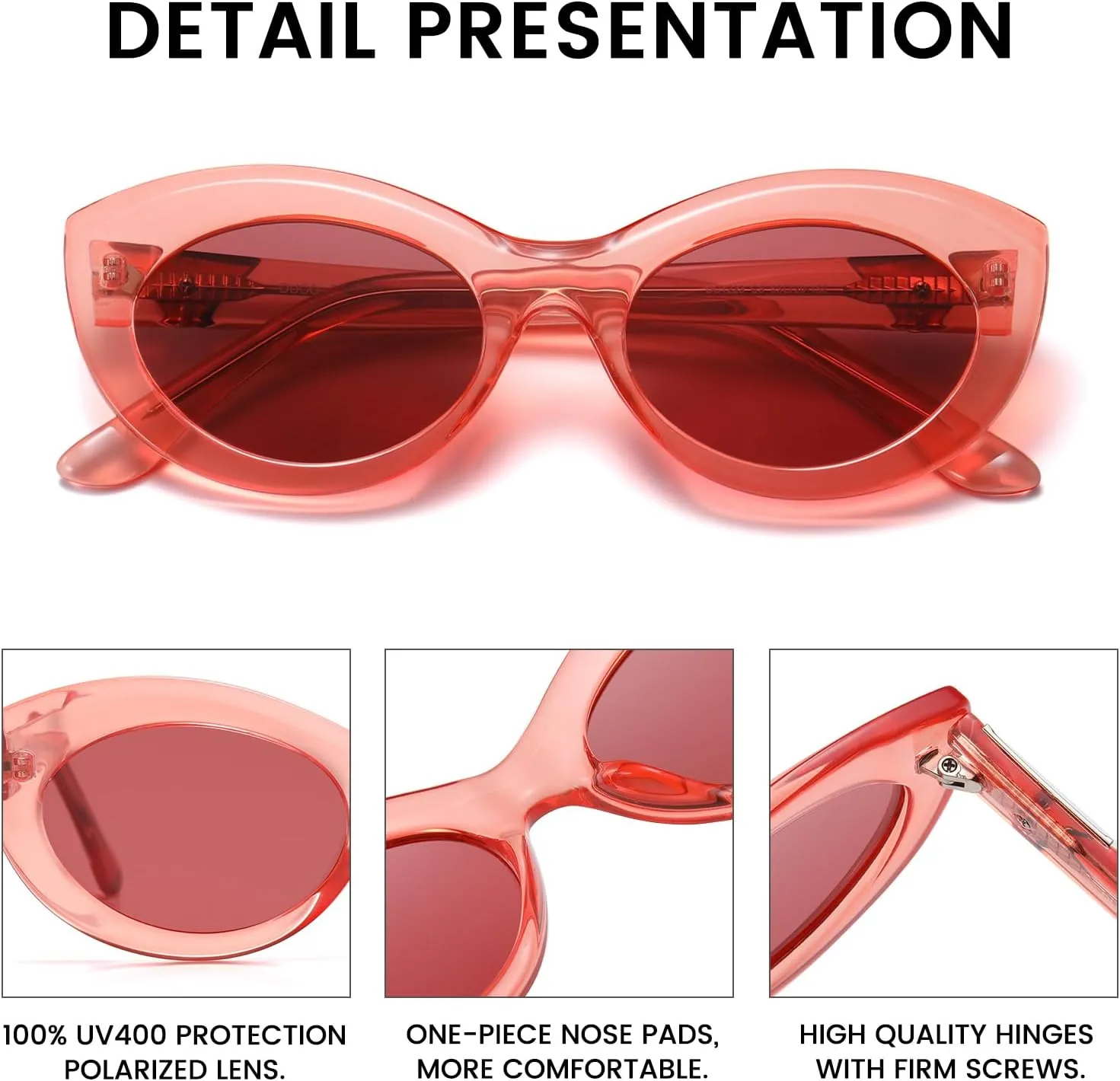 DUCO Cat Eye Sun Glass Retro Oval Sunglasses for Women Clout Glasses Vintage Polarized UV 400 Protection 1223