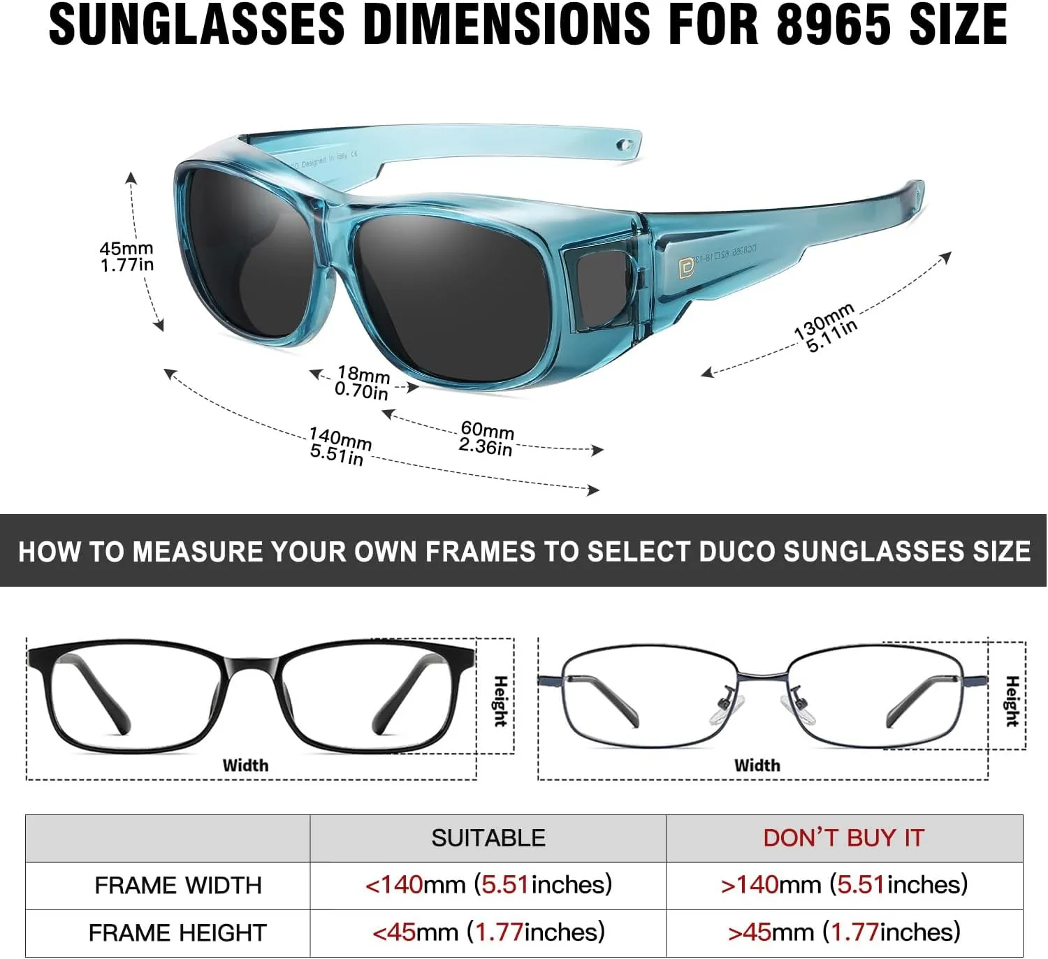DUCO Fit Over Sunglasses Wraparound Sunglasses for Men Women Polarized Wear Over Sun Glasses UV Protection DC8965