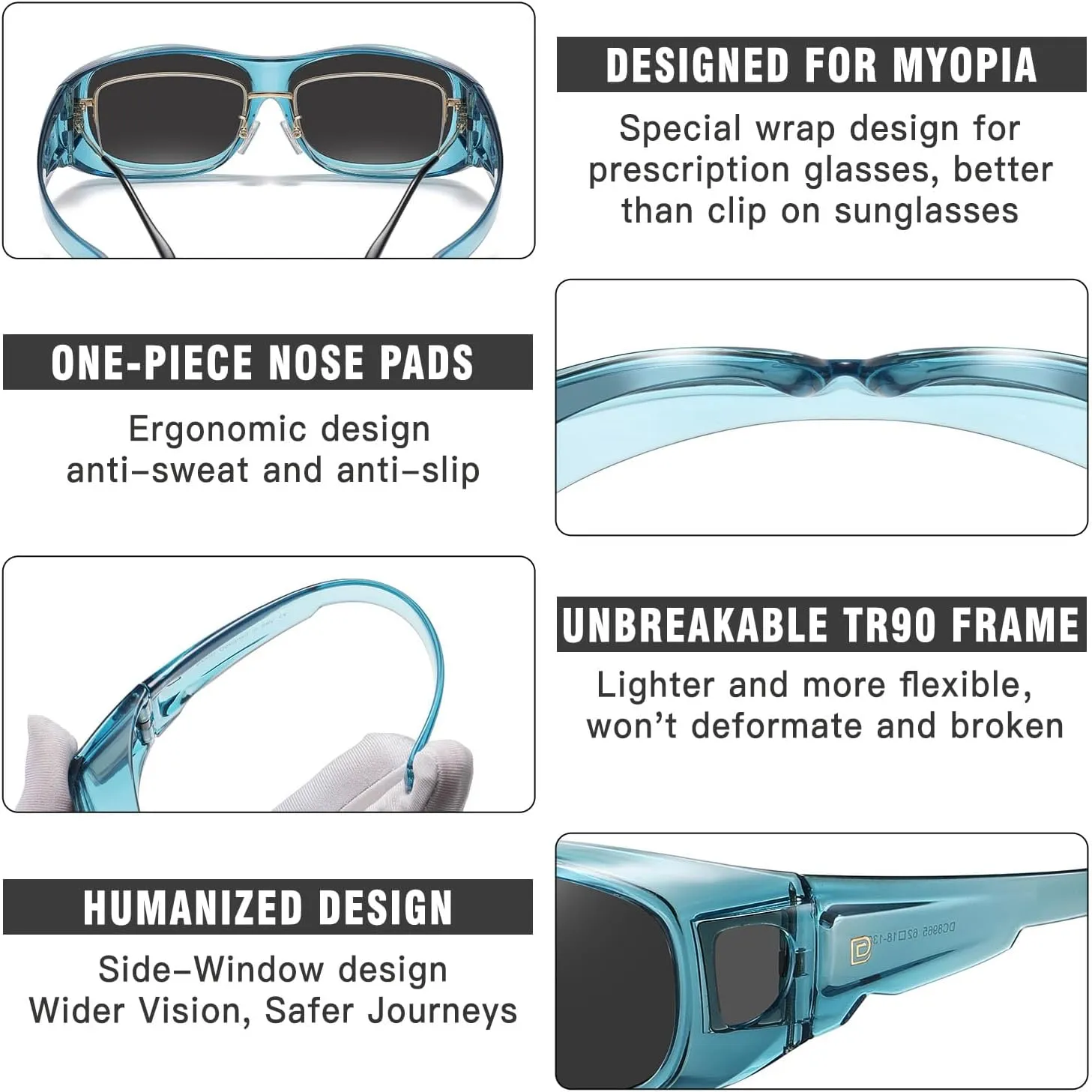 DUCO Fit Over Sunglasses Wraparound Sunglasses for Men Women Polarized Wear Over Sun Glasses UV Protection DC8965