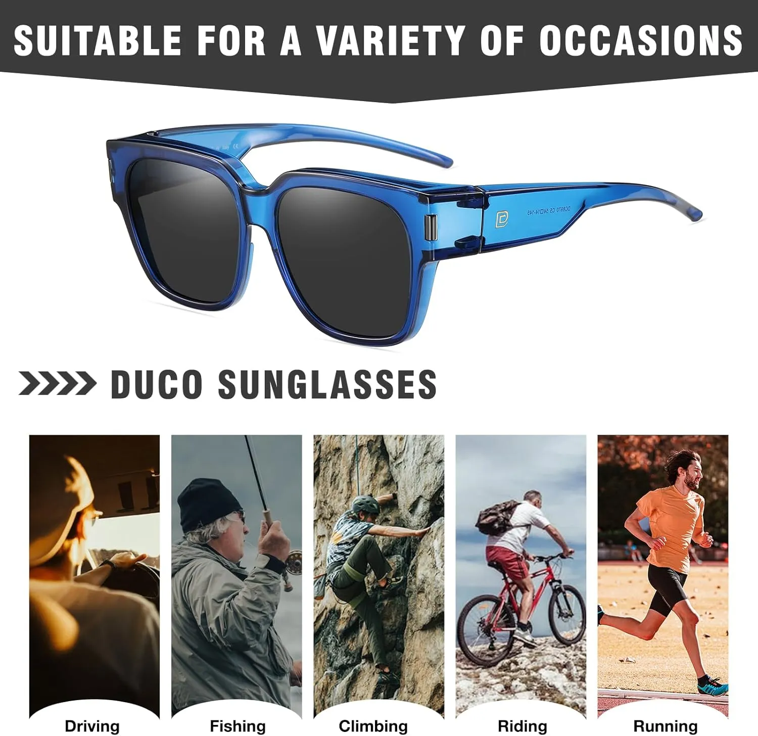 DUCO Fit Over Sunglasses Wraparound Sunglasses Polarized Over Glasses Sunglasses For Men Women UV Protection DC8970