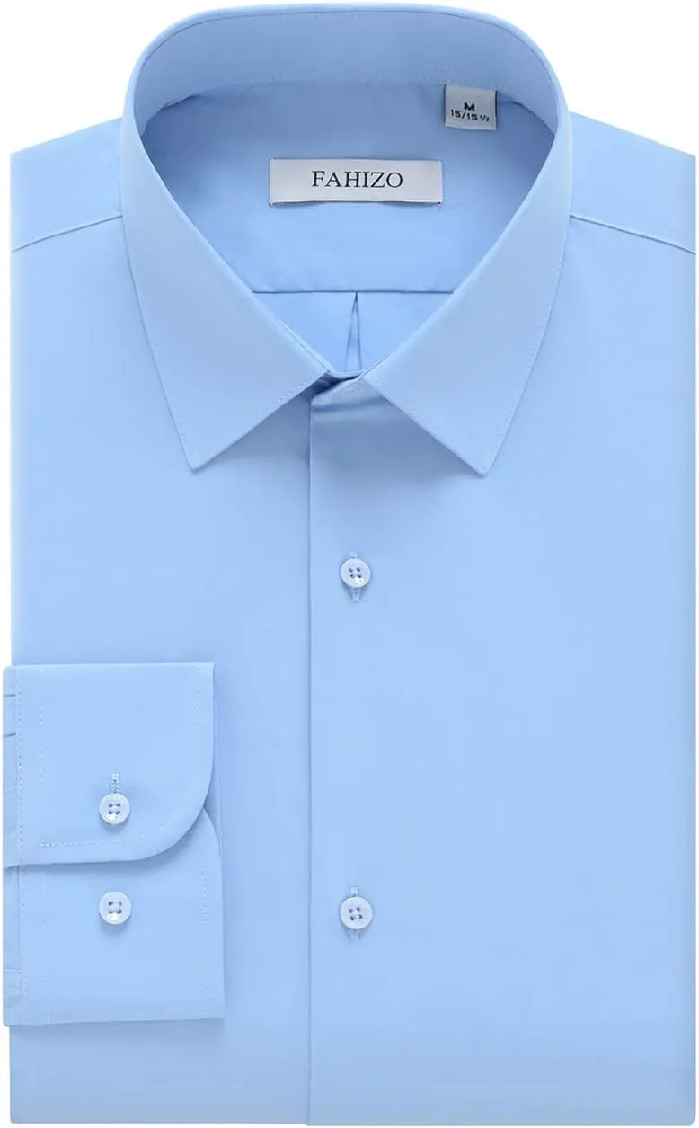 FAHIZO Men's Dress Shirt Casual Regular Fit Stretch Soild Long Sleeve Button Up Shirts