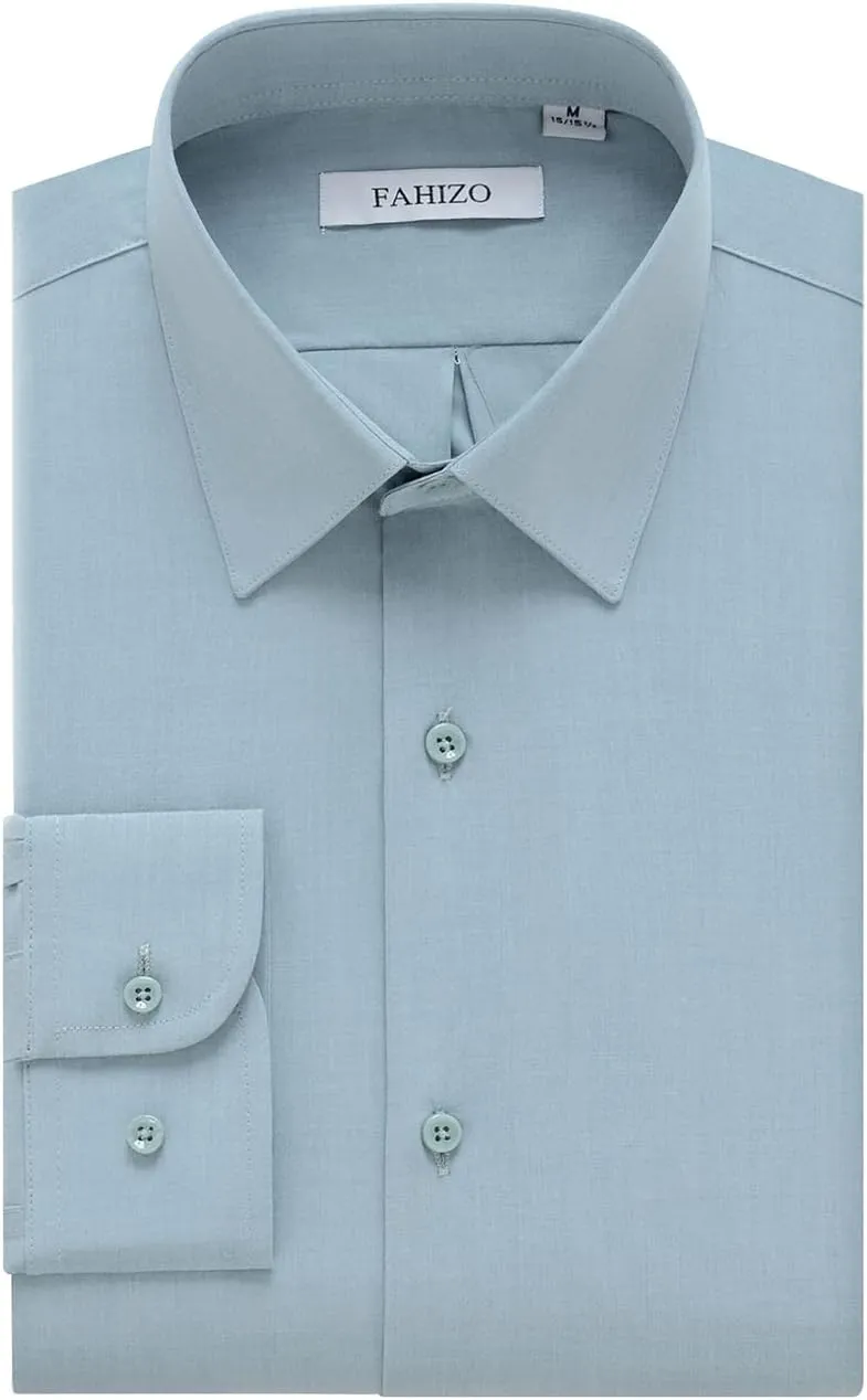 FAHIZO Men's Dress Shirt Casual Regular Fit Stretch Soild Long Sleeve Button Up Shirts