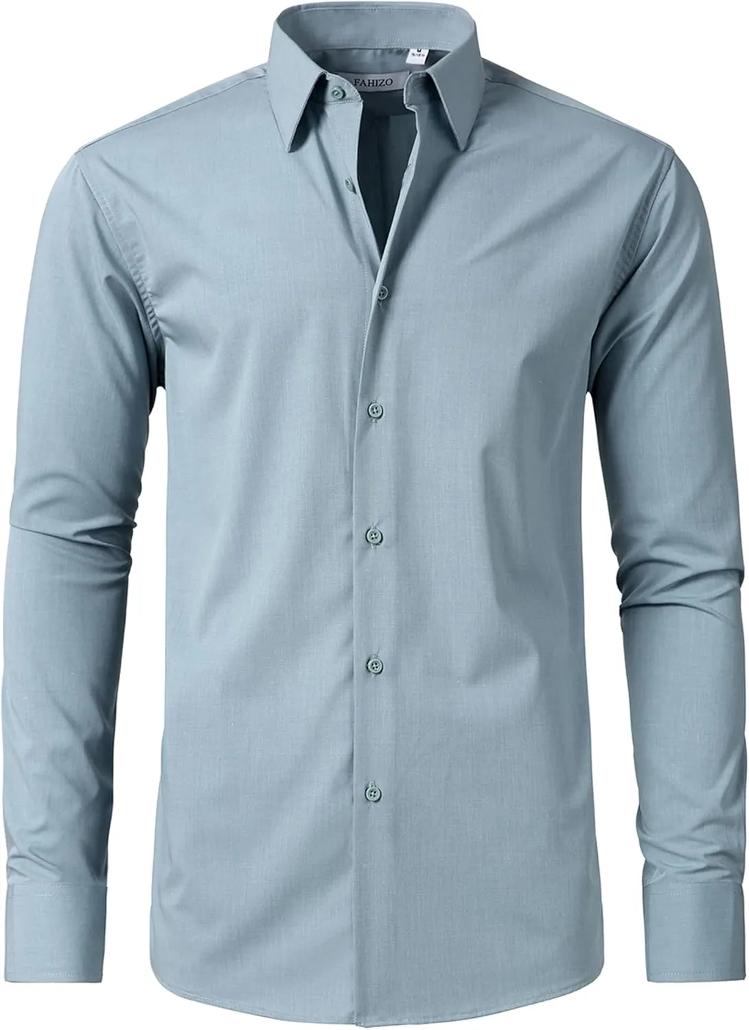 FAHIZO Men's Dress Shirt Casual Regular Fit Stretch Soild Long Sleeve Button Up Shirts