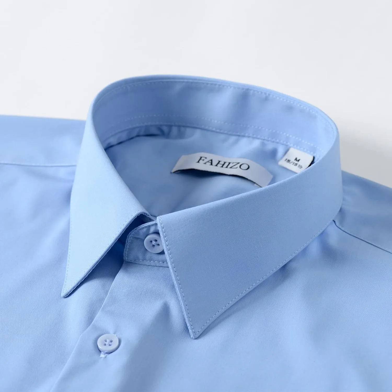 FAHIZO Men's Dress Shirt Casual Regular Fit Stretch Soild Long Sleeve Button Up Shirts