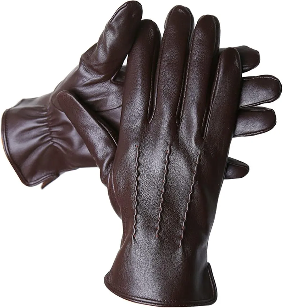 Fashion Winter Lambskin Men's Gloves Motorcycle Driving Leather Gloves Outdoor Simple Men's Leather Gloves