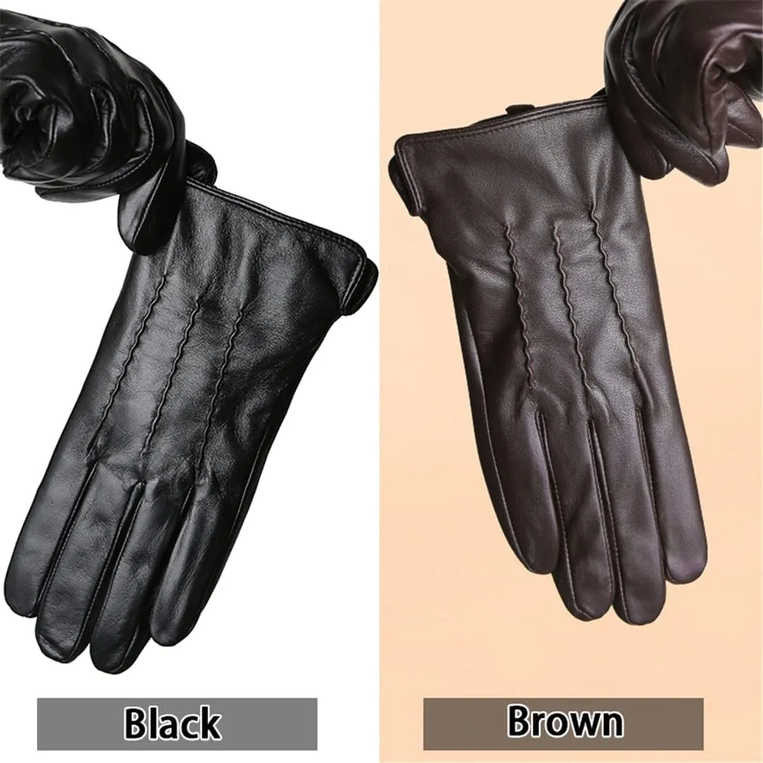 Fashion Winter Lambskin Men's Gloves Motorcycle Driving Leather Gloves Outdoor Simple Men's Leather Gloves