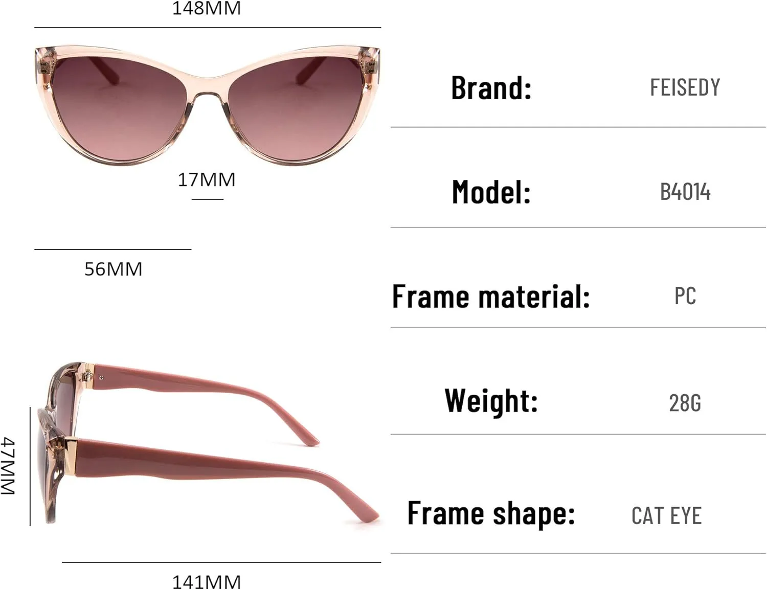 FEISEDY Retro Vintage Cat Eye Sunglasses for Women Designer Shades UV400 Lenses B4014
