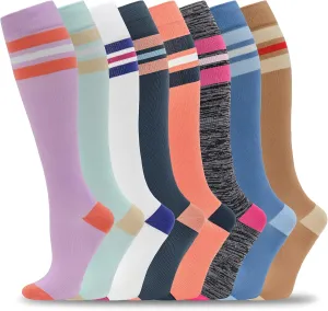 fenglaoda 8 Pairs Compression Socks for Men & Women 20-30 mmHg Knee High Nurse Pregnant Running Medical and Travel Athletic