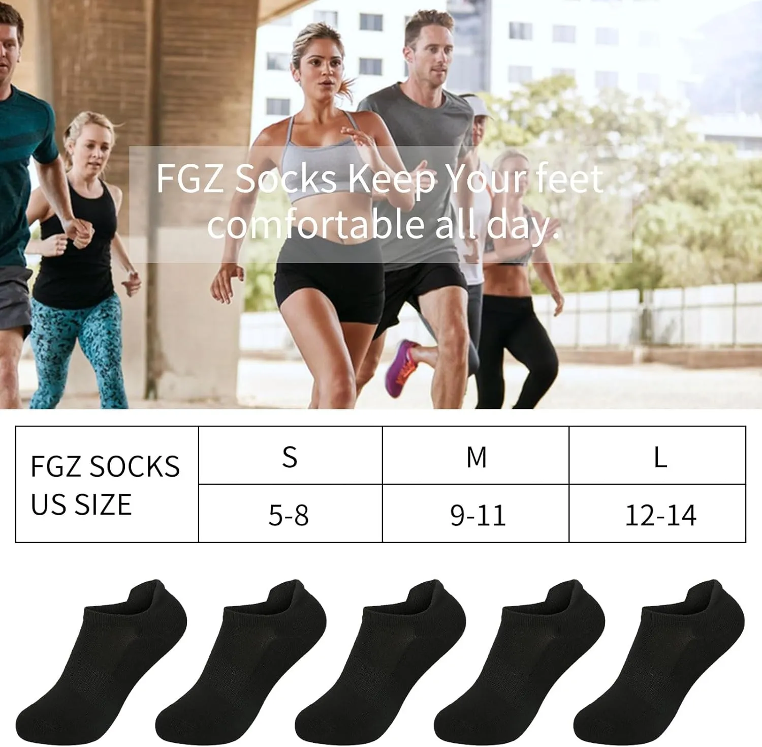 FGZ No Show Socks Women Men Low Socks Heel Tab Athletic Running Non Slip 5 Pairs