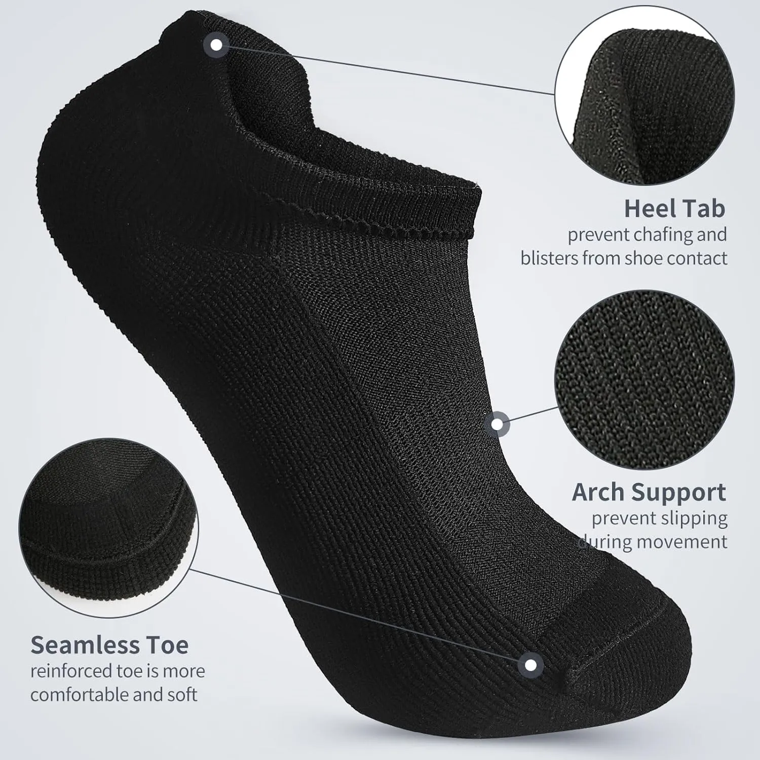 FGZ No Show Socks Women Men Low Socks Heel Tab Athletic Running Non Slip 5 Pairs