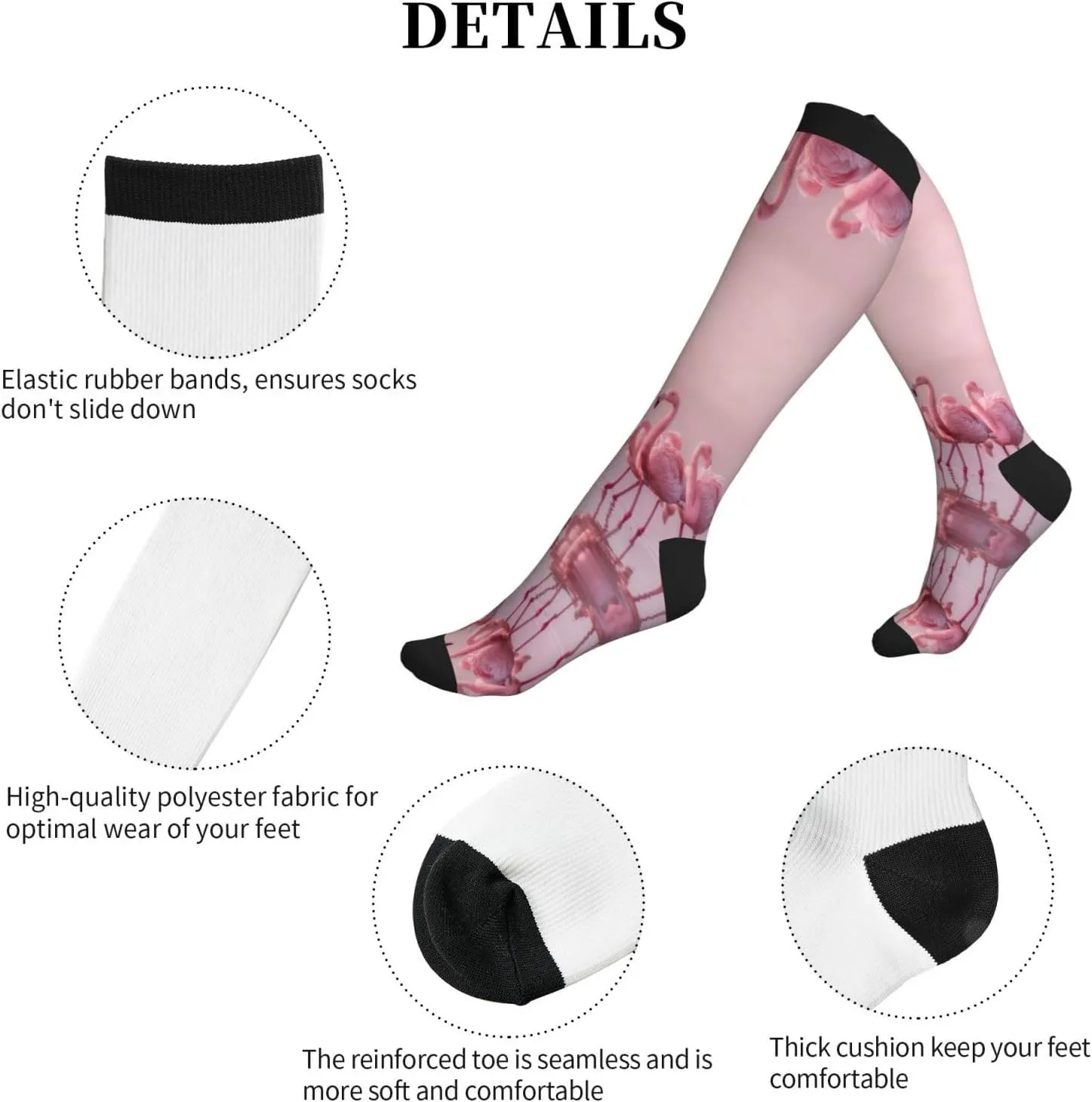 flamingos1 Print Circulation Compression Socks For Plantar Fasciitis Edema And Post Surgery