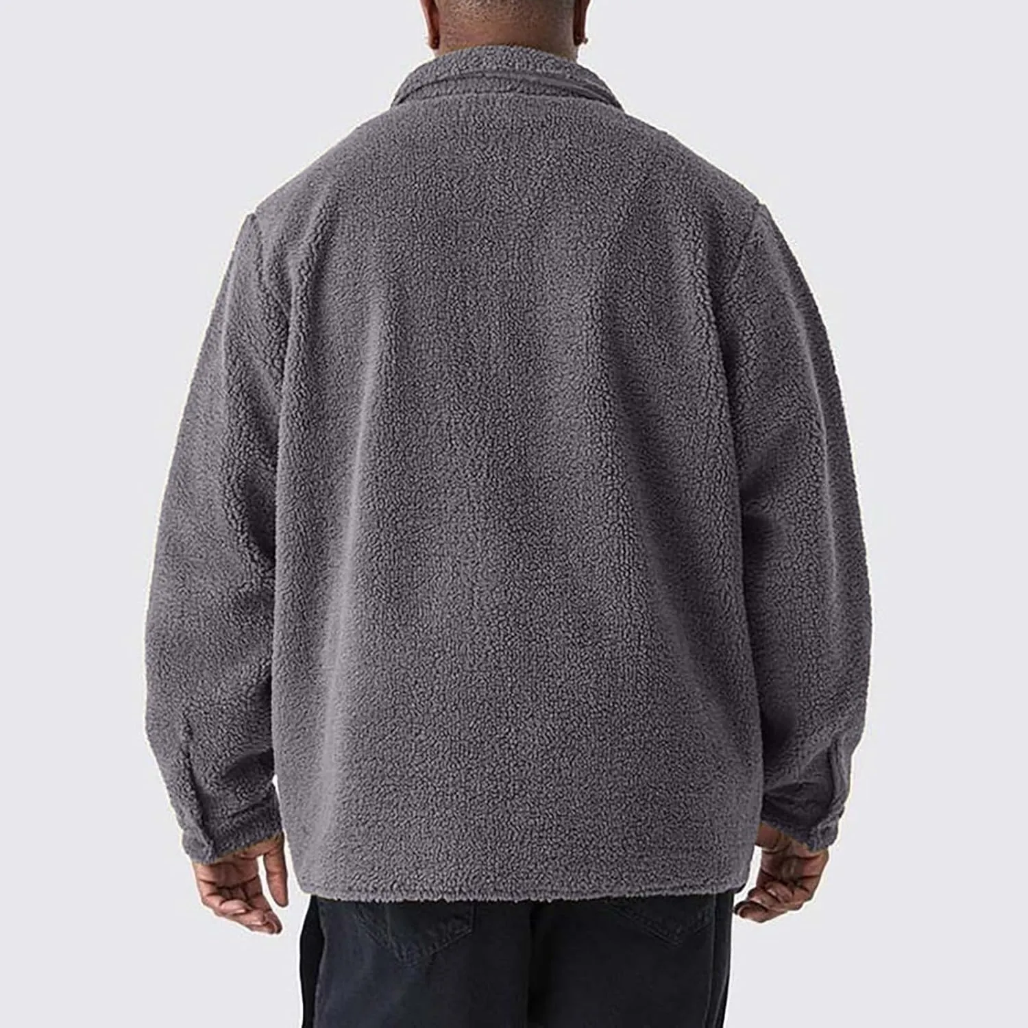 Fuzzy Jacket Men Mens Fuzzy Sherpa Jacket Fleece Long Sleeve Button Down Coat Fall Winter Warm Outwear with Pocket S-3XL