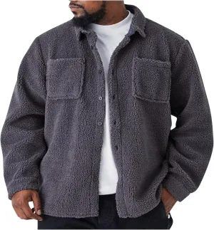 Fuzzy Jacket Men Mens Fuzzy Sherpa Jacket Fleece Long Sleeve Button Down Coat Fall Winter Warm Outwear with Pocket S-3XL
