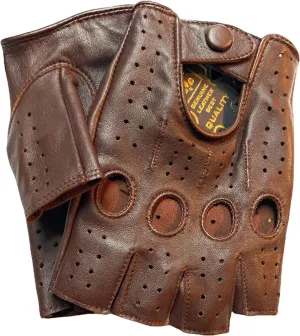GeRRiT Men's Genuine Sheep Leather Half Finger Driving Cycling Motorbike Exercise and Fitness Fingerless Unlined Gloves, Large, Regular Brown