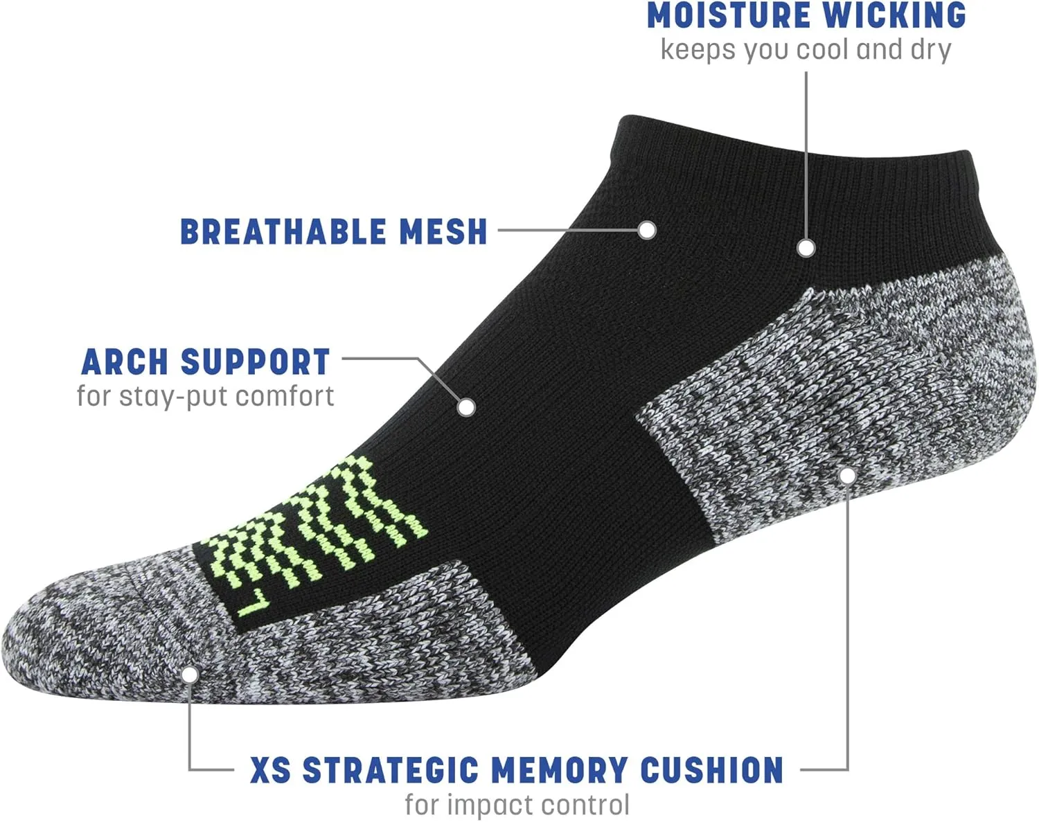 Gildan Men's Active Strategic Cushion No Show Socks, Multipairs