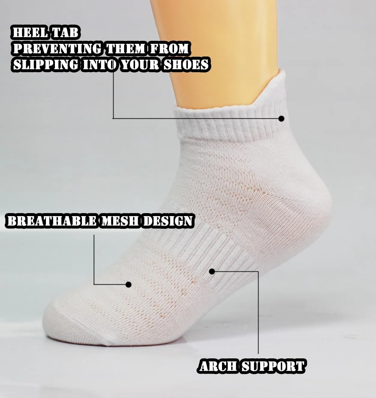 Girls' White Ankle Socks,Athletic Low Cut No show Socks With Heel Tab 12-Pairs Packs