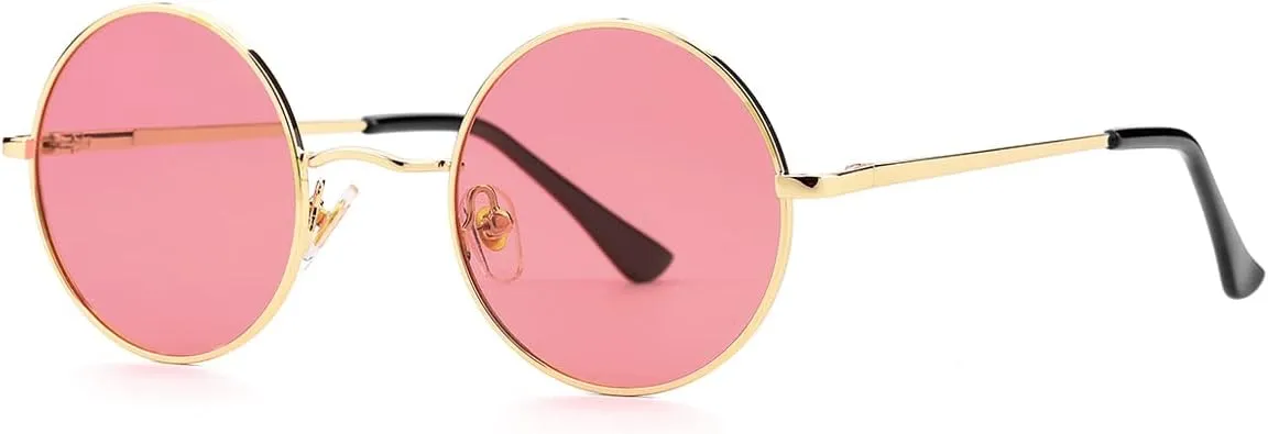 Gleyemor Polarized Round Sunglasses for Men Women Hippie Small Circle Glasses Red Yellow Lenses