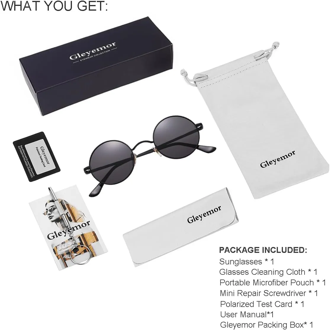 Gleyemor Polarized Round Sunglasses for Men Women Hippie Small Circle Glasses Red Yellow Lenses