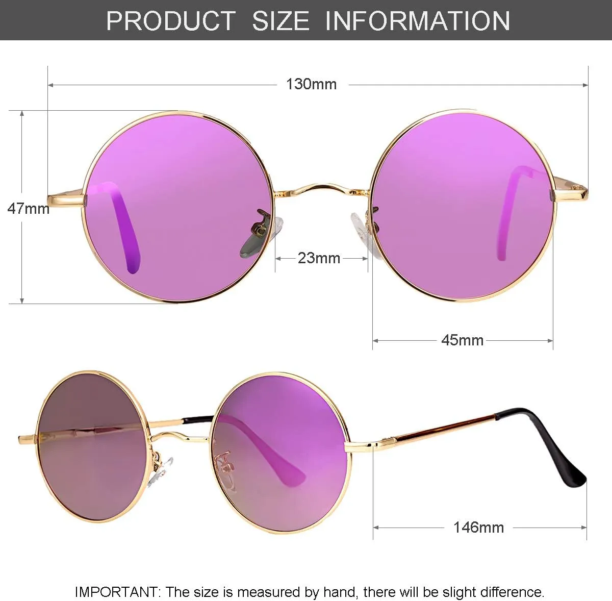 Gleyemor Polarized Round Sunglasses for Men Women Hippie Small Circle Glasses Red Yellow Lenses