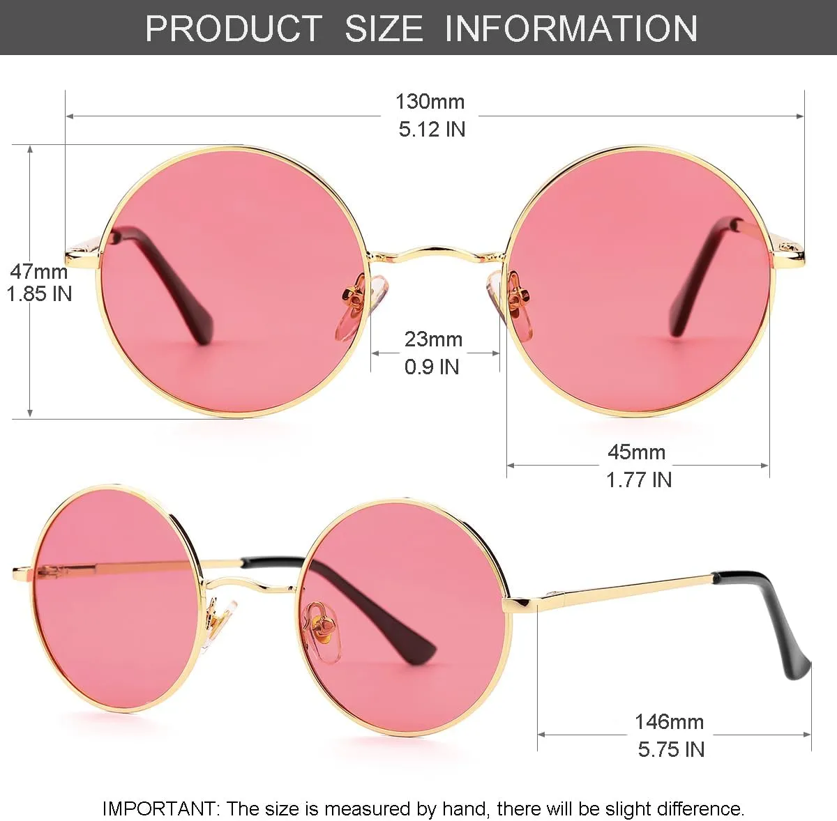 Gleyemor Polarized Round Sunglasses for Men Women Hippie Small Circle Glasses Red Yellow Lenses